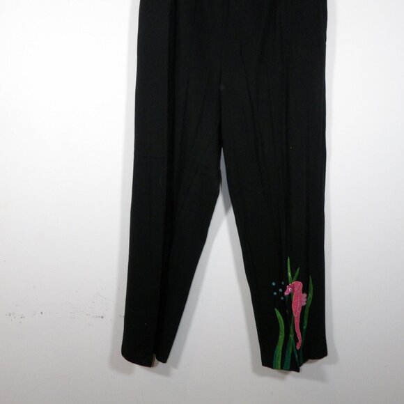 Women's 3 Piece Suit Top Jacket Capris Sz Large Black Colorful Seahorses Vintage - Picture 9 of 9
